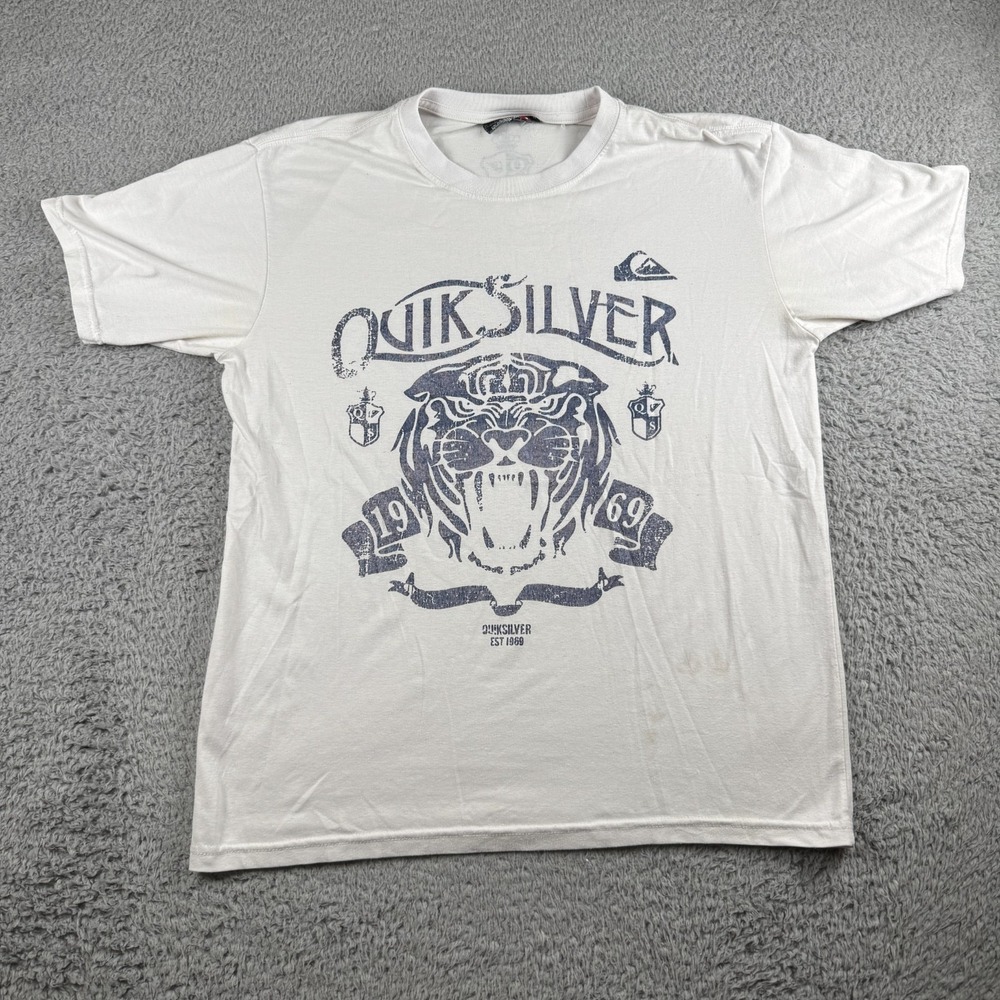 Y2K Quiksilver‎ T Shirt Mens Medium Surf Skate Tiger Print Vintage